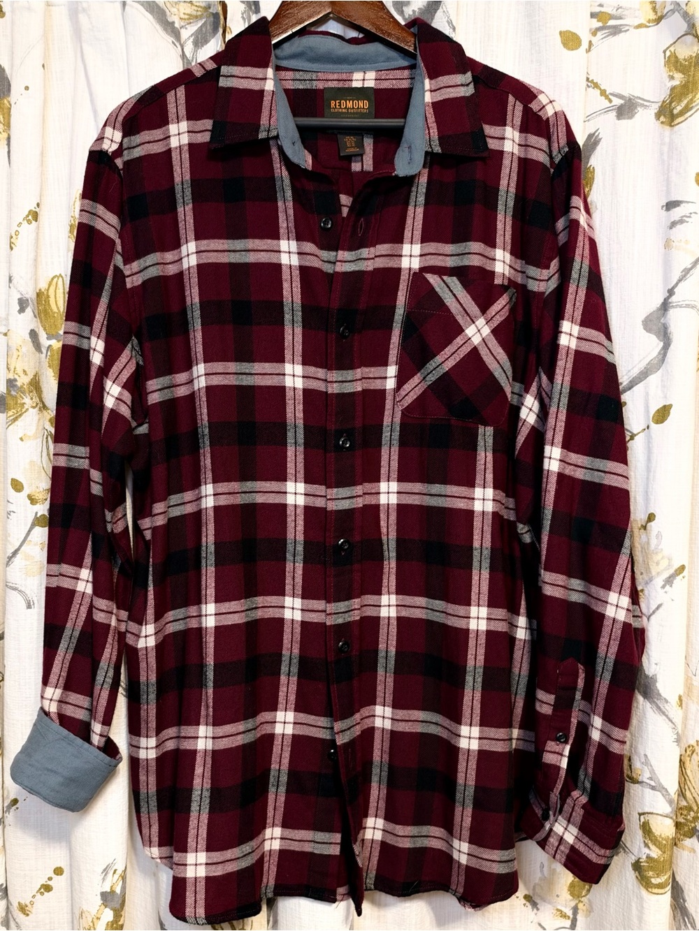 Redmond Authentic Sportswear Men’s Red Plaid Flannel With Contrast Cuffs Size XL